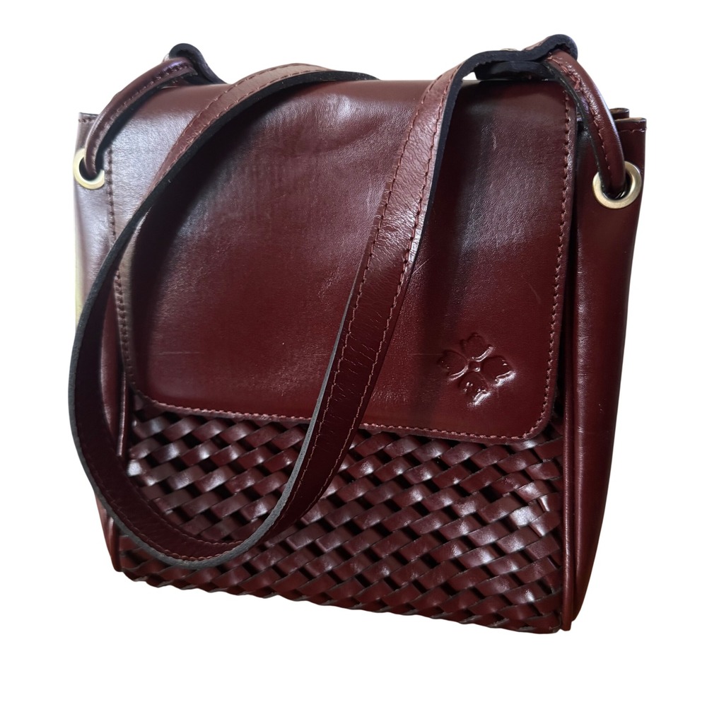 Patricia Nash Marisa Leather Woven Flap Crossbody Bag P1248333 Rich Brown EUC‎